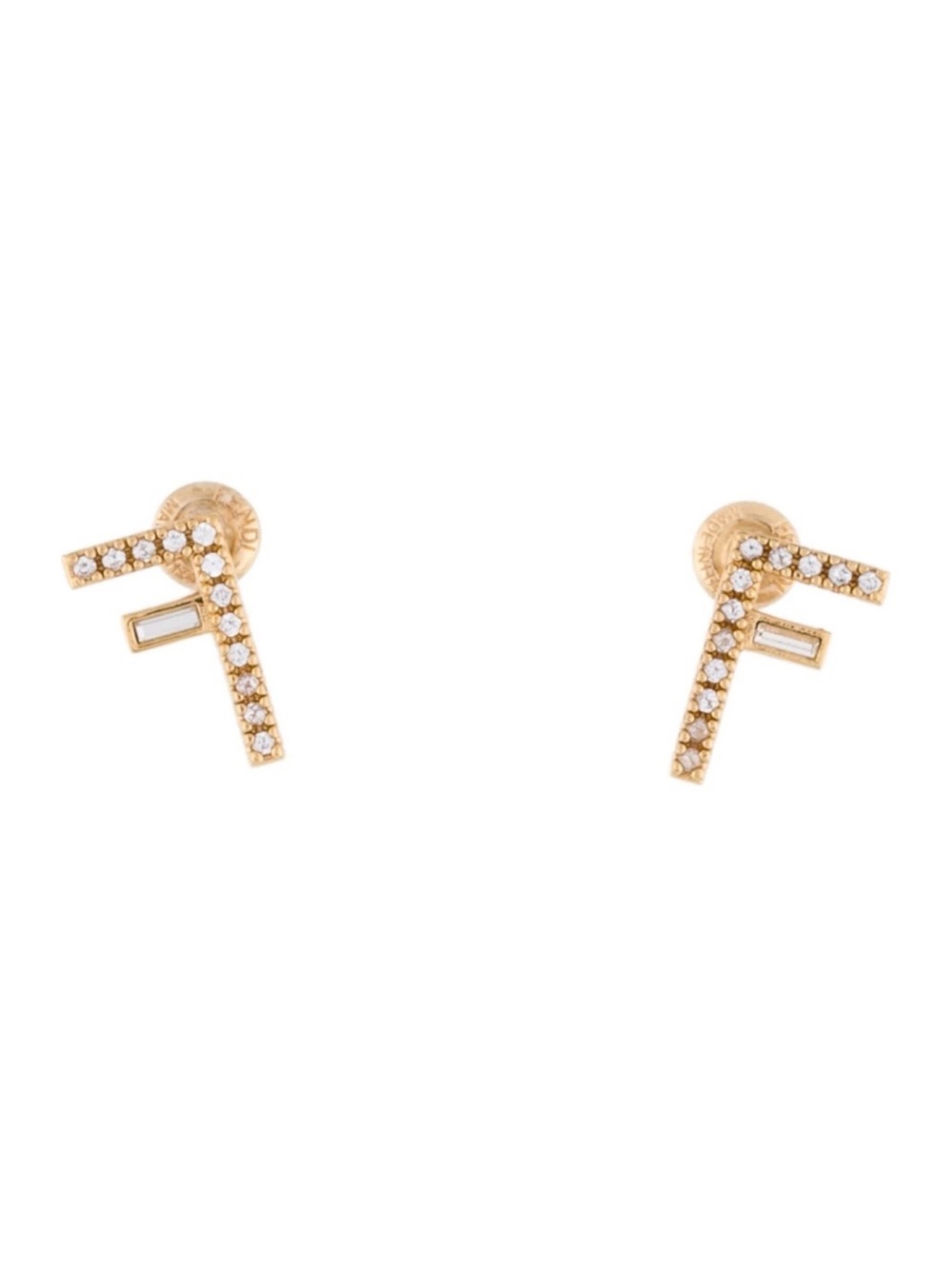 Fendi Crystal First “F” Logo Gold Tone Stud Earrings - Picture 3 of 10